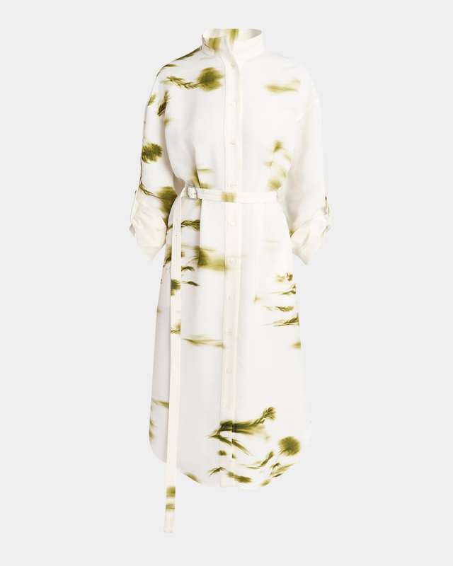 Floral Crepe Belted Shirtdress